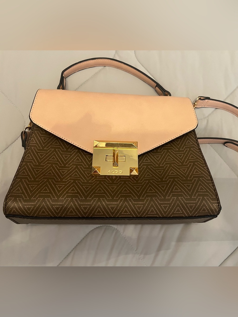 ALDO Blush Pink and Brown Top-Handle Satchel with Gold Hardware